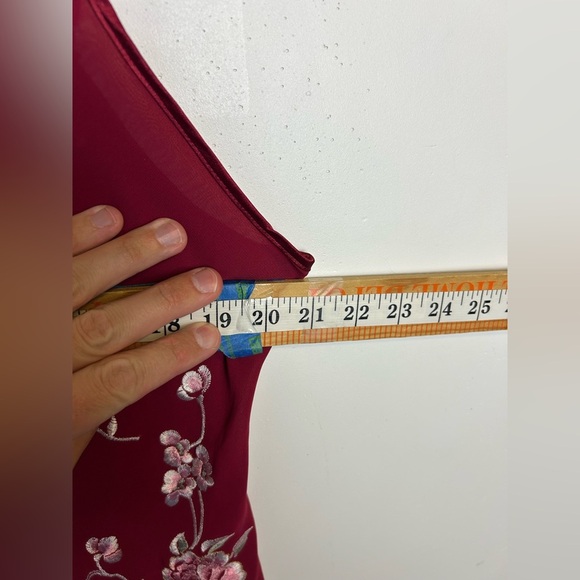 Y2K vintage California Dynasty Sz L Slip Mini Dress Sexy Red Floral Shiffon - Picture 6 of 10